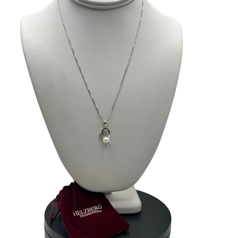Helzberg Diamonds‎ Sterling Silver CZ Freshwater Pearl Heart Pearl Necklace NWT